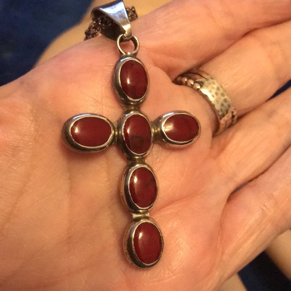 Beautiful red coral and Sterling on lovely Sterling chain. - Picture 6 of 7